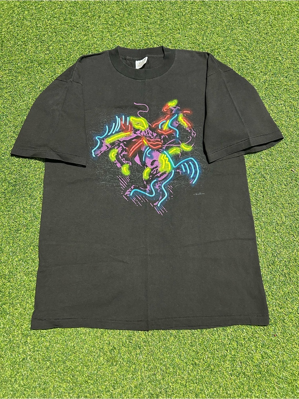 Vintage 90s Single Stitch Marlboro Man Western Neon Cowboy Horse Tee